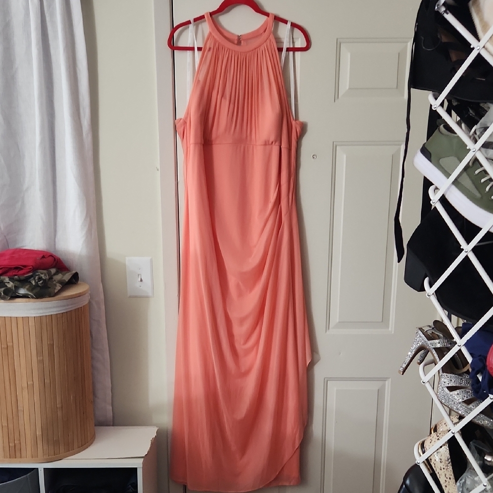 Elegant Coral Halter Dress